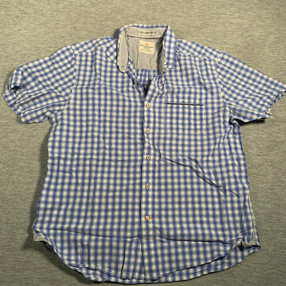 Tommy Bahama Shirt Mens Medium Plaid Short Sleeve Pocket Button‎ Down Casual
